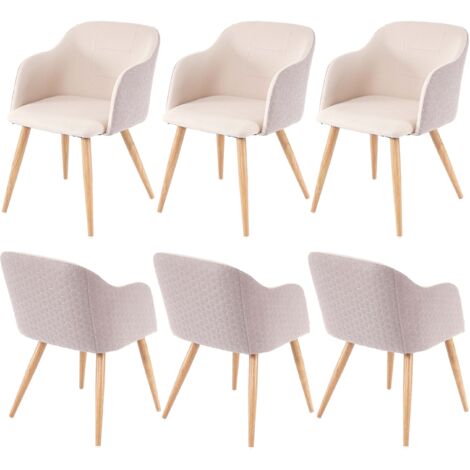 Juego de 6 sillas de comedor con respaldo de panal y reposabrazos en tela beige crema 040000805