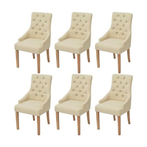 Juego de 6 sillas de comedor de cocina de diseño de lujo en tela color crema CDS022366