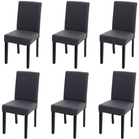 Juego de 6 sillas de comedor de diseño moderno en PVC gris mate patas madera oscura 040007659