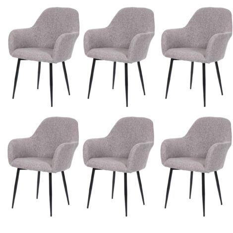 Juego de 6 sillas de comedor de diseño retro en tela gris, patas de metal negro 040007687