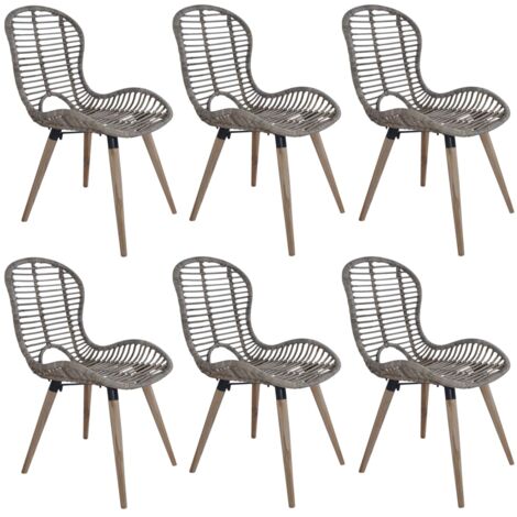 Juego de 6 sillas de comedor de diseño rústico en patas de madera ratán marrón natural DEC025695
