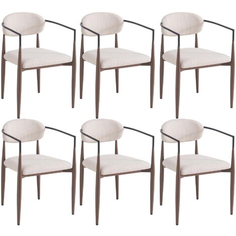 Juego de 6 sillas de comedor de lino beige, modernas sillas tapizadas para sala de estar con respaldos de esponja de alta resiliencia y patas de hierro, ideales para el hogar, invitados, dormitorio y 