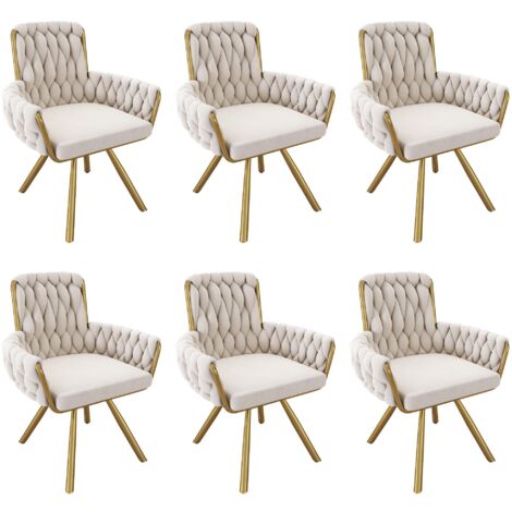 Juego de 6 sillas de comedor de terciopelo beige, giratorias e informales con cuatro patas metálicas, ideales para el hogar, la oficina, la sala de estar y el dormitorio.