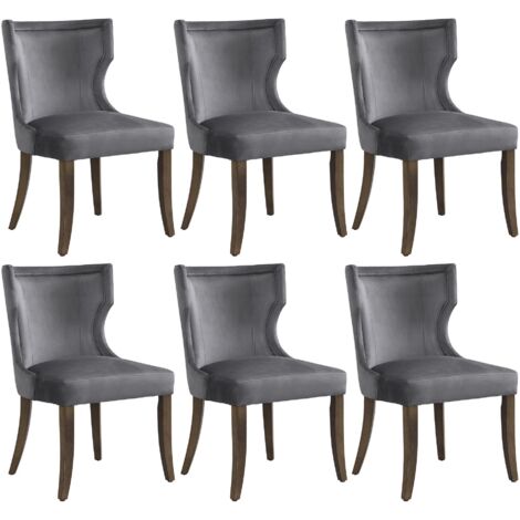 Juego de 6 sillas de comedor de terciopelo gris, modernas y minimalistas, con cuatro patas de madera maciza, ideales para oficina en casa, sala de estar y dormitorio.