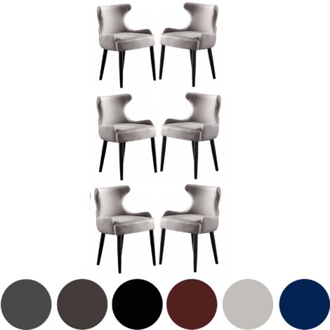 Juego de 6 sillas de comedor de terciopelo Oxford LUX: sillas tapizadas para comedor, cocina: gris claro