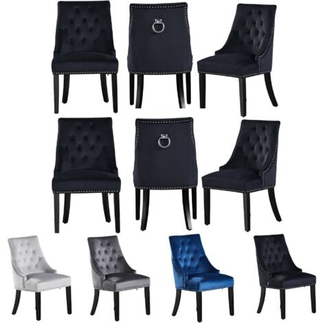 PN HOME Juego de 2 sillas de comedor de terciopelo Windsor con patas de madera - Silla de comedor con respaldo de anillo - Silla tapizada - Silla de comedor moderna - Cocina, Sala de estar - Negro