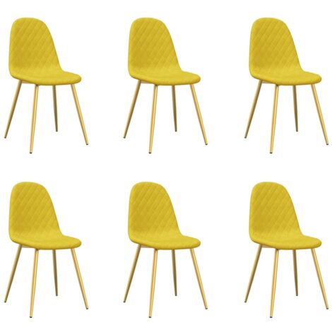 Juego de 6 sillas de comedor en terciopelo amarillo mostaza y patas de hierro dorado DEC025694