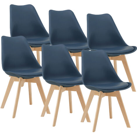 Juego de 6 sillas de comedor Fläten estilo escandinavo 82x49x54cm cuero sintético - Azul [en.casa]