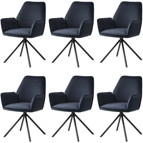 Juego de 6 sillas de comedor giratorias con reposabrazos en terciopelo azul antracita y estructura trípode negra 040000861