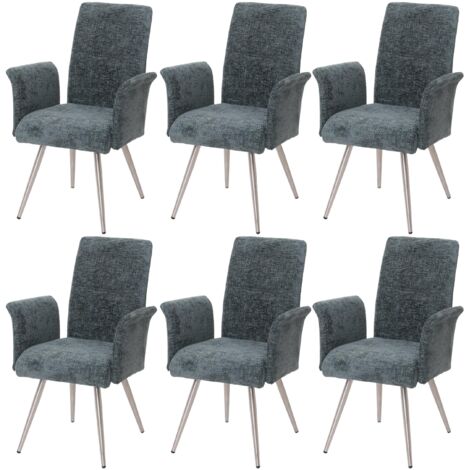 Juego de 6 sillas de comedor HHG-219, silla con reposabrazos, acero inoxidable cepillado tela/textil chenilla Oeko-Tex, azul-verde