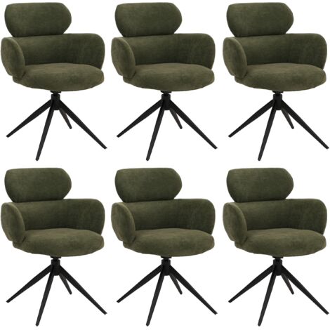 Juego de 6 sillas de comedor HHG-259, silla de cocina, giratoria con retorno automático, tela (310 g/m²) chenilla Öko-Tex, verde oliva