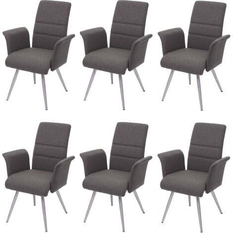 Juego de 6 sillas de comedor HHG-709, silla de cocina Silla con reposabrazos, tela/textil acero inoxidable cepillado, gris-marrón