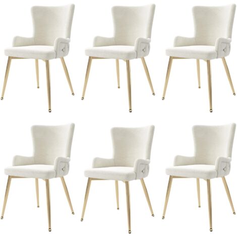 Juego de 6 sillas de comedor minimalistas modernas de terciopelo beige con cuatro patas de metal dorado, ideales para oficina en casa, sala de estar y dormitorio.