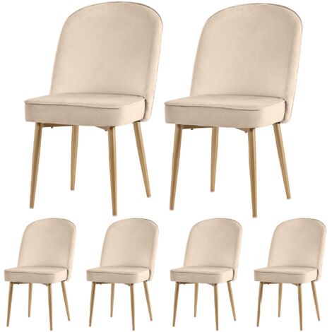 Juego de 6 sillas de comedor modernas tapizadas en terciopelo beige con patas metálicas antideslizantes, ideales para el hogar, la oficina, la sala de estar y el dormitorio.