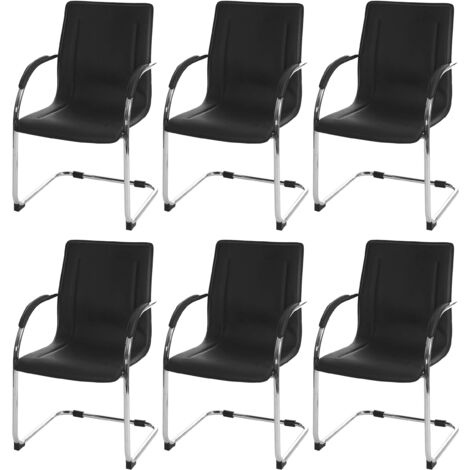 Juego de 6 sillas de comedor silla de conferencia sentada en PVC negro estructura de acero cromado 040007780
