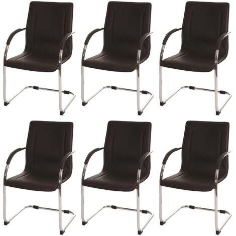 Juego de 6 sillas de comedor silla de visita o silla de oficina en PVC marrón y estructura de metal cromado 040002126