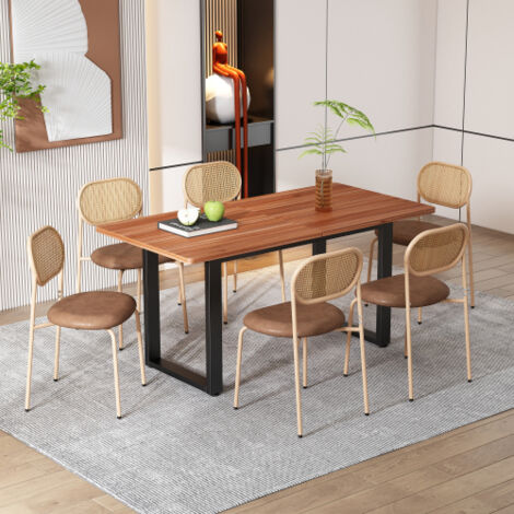 Juego de 6 sillas de comedor - sillas de ratán para ocio - cuero sintético - marrón