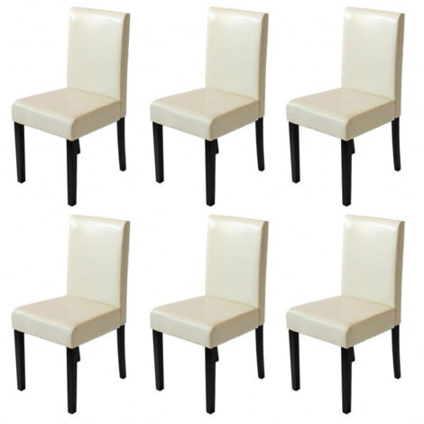 Juego de 6 sillas de comedor sintéticas color crema con patas oscuras CDS04242