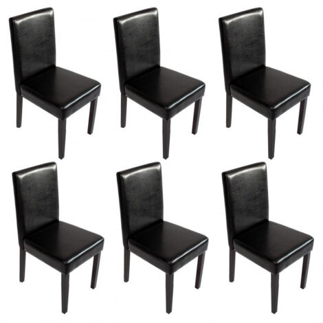 Juego de 6 sillas de comedor sintéticas negras con patas oscuras CDS04246