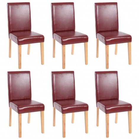 Juego de 6 sillas de comedor sintéticas rojo/marrón con patas claras CDS04234