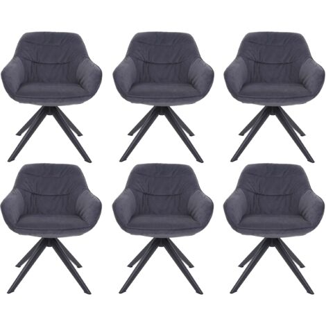 Juego de 6 sillas de comedor tapizadas con brazos giratorios en metal y tela gris 040007718
