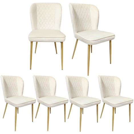Juego de 6 sillas de comedor tapizadas en terciopelo beige con respaldo beige y estructura de metal negro, ideales para sala, balcón, comedor y dormitorio.