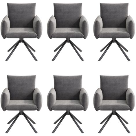 Juego de 6 sillas de comedor tapizadas en terciopelo gris, giratorias 360° con 4 patas de metal para sala, dormitorio y oficina