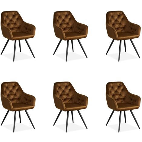 Juego de 6 Sillas de Salón Comedor con Cómoda Tapicería de Terciopelo en Marrón CDS06305