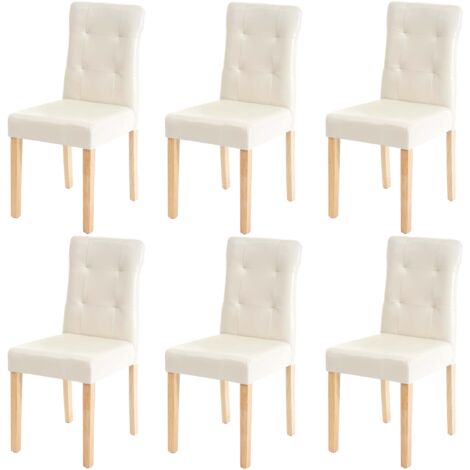 Juego de 6 sillas sintéticas color crema con patas de madera clara CDS04643