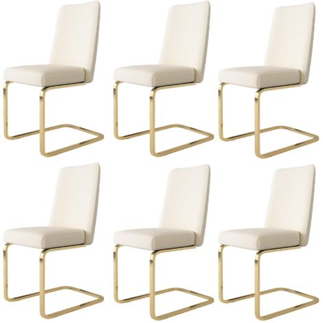 Juego de 6 sillones de terciopelo, tapizados en beige, con respaldo en forma de rombo y soporte de metal dorado, ideal para salón, dormitorio, estudio u oficina.