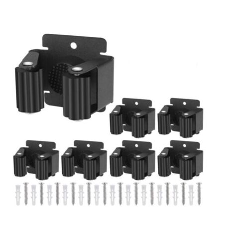 Juego de 6 soportes de pared de acero negro para fregonas: resistentes, listos para instalar y que ahorran espacio de forma óptima.