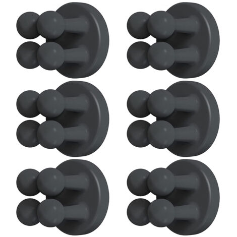 Juego de 6 soportes de silicona para cepillos de dientes, ganchos de pared para colgar esponjas y maquinillas de afeitar, ideales para la ducha, el baño, la cocina, etc. - Negro