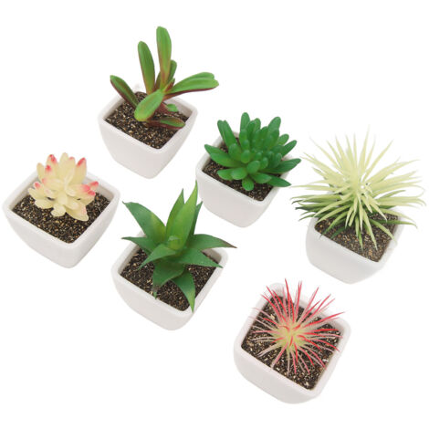 Juego de 6 suculentas artificiales en macetas: plantas artificiales decorativas para sala de estar y oficina, fáciles de cuidar.