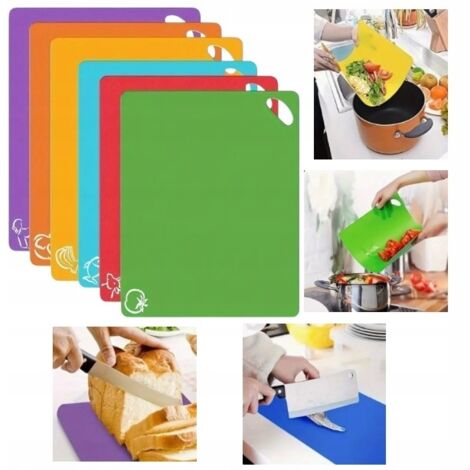 Juego de 6 tablas de cortar con iconos de alimentos coloridos GRANDE 30,2 x 37,8cm