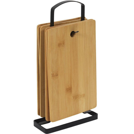 Juego de 6 tablas de cortar de bambú sobre soporte