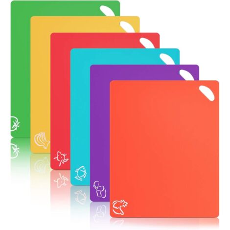 Juego de 6 tablas de cortar, mangos no porosos, agarre trasero y aptas para lavavajillas