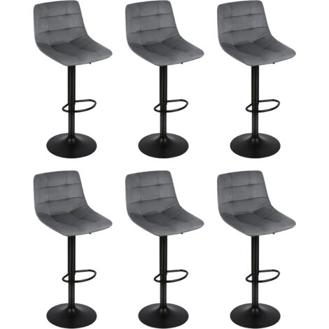 Juego de 6 Taburete de Bar con Respaldo Terciopelo Taburetes Alto Cocina, Taburete Cocina Moderna - Gris oscuro