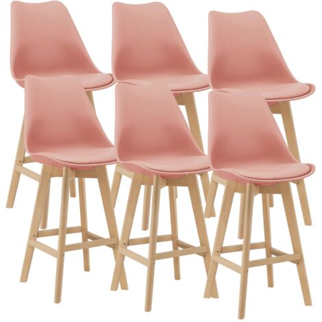 Juego de 6 taburetes de bar de plástico sintético haya 105x48x58 cm rosa 030008729