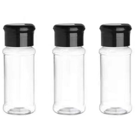 Juego de 6 tarros pequeños de plástico para especias, recipientes de 100 ml con tapa y 5 orificios, tarros redondos reutilizables para especias, sal, pimienta, polvos, hierbas y otros condimentos.