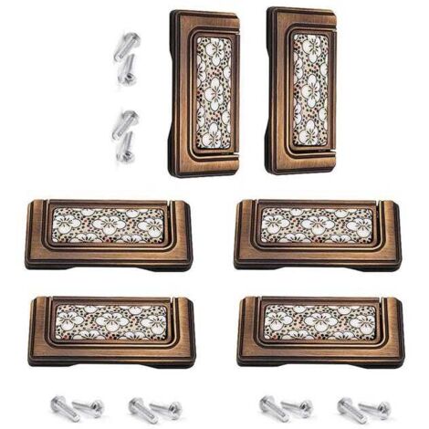 Juego de 6 tiradores de cerámica vintage para armarios de cocina, aleación de zinc, distancia entre orificios: 64 mm
