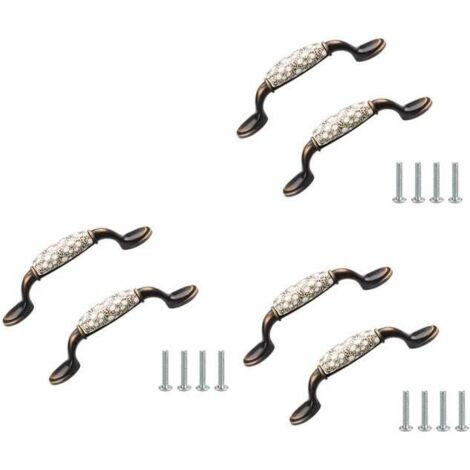 Juego de 6 tiradores de cerámica vintage para armarios de cocina, aleación de zinc, distancia entre orificios: 96 mm