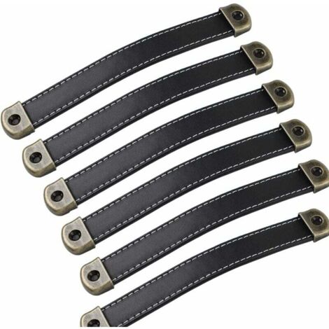 Juego de 6 tiradores de cuero Tiradores de muebles de cuero vintage - Tiradores de armario Tiradores de cuero Tirador de muebles de cocina negro Distancia entre centros 160 mm Negro Distancia entre ag