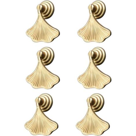 Juego de 6 tiradores Ineasicer en forma de hoja, dorados con colgante de gota