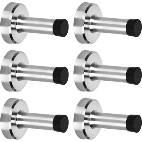 Juego de 6 topes de puerta autoadhesivos de acero inoxidable, no requieren taladro ni tornillos, con almohadillas de goma, protección de pared, resorte, 6 cm