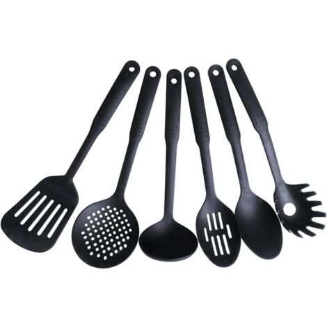 Juego de 6 utensilios de cocina, accesorios para el hogar, cuchara mezcladora de nailon antiadherente, espátula de cocina, colador de mango largo, juego de utensilios de cocina