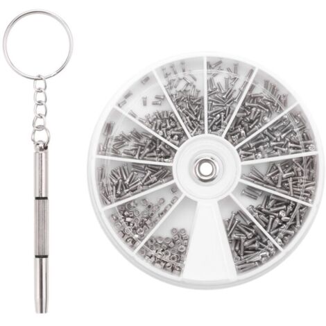 Juego de 600 tornillos pequeños de acero inoxidable, 12 tuercas electrónicas surtidas + 1 destornillador para reparación de gafas.