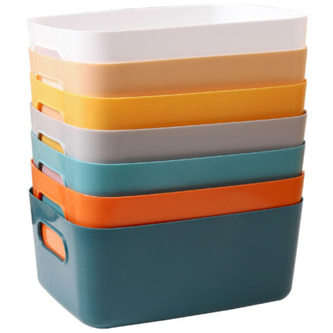 Juego de 7 cajas de almacenamiento de plástico, colores surtidos, cestas de almacenamiento con asas para cocina, armario, oficina, escuela y hogar.