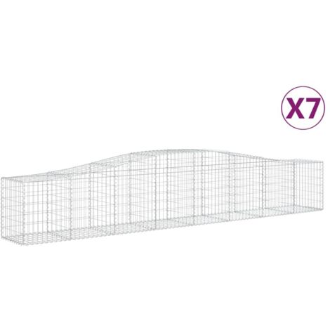 Juego de 7 cestas para gaviones, cerca de jaula, muro de contención arqueado, 400 x 50 x 60/80 cm, hierro galvanizado, Plata 020041149