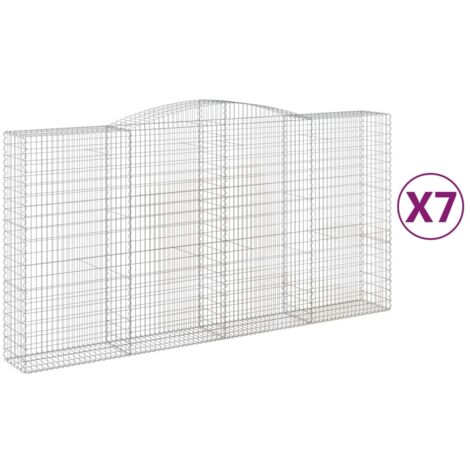 Juego de 7 cestas para gaviones, valla de jaula, muro de contención arqueado, 400 x 50 x 200/220 cm, hierro galvanizado, Plata 020041143