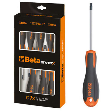 Juego de 7 destornilladores Beta Evox 1207E/TX-D7 – Torx con agujeros T10–T40 – Beta